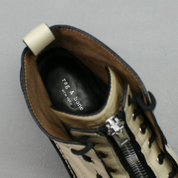 Rag & Bone 35 Ladies 5 Cannon Antique White Crinkle Lace & Zipper Combat Booties - Picture 7 of 12